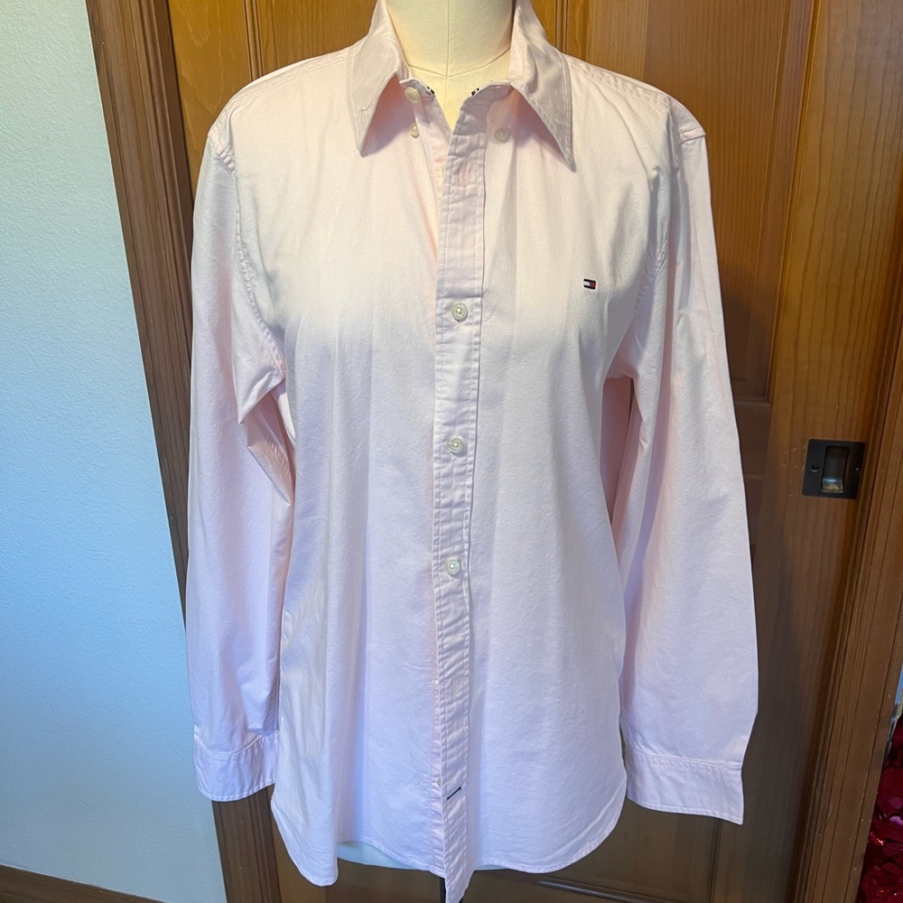 Tommy Hilfiger Preppy l Oversize Boyfriend Fit Academia Pink Button Down Sz S